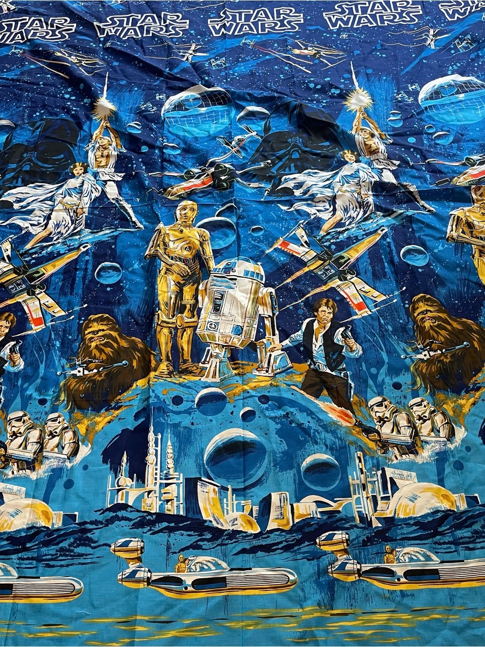 Vintage STAR WARS 70's  Fabric Flat Sheet 30517  102x79'' Graphic Print
